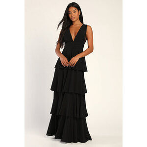 NWT Lulus Amazing Evening Black Tiered Maxi Dress - Size XS